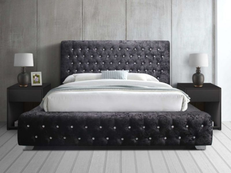 Birlea Grande 5ft Kingsize Black Crushed Velvet Fabric Bed Frame