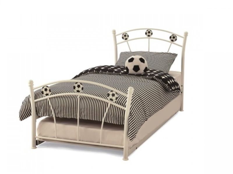 Serene Soccer 3ft Single White Gloss Metal Guest Bed Frame
