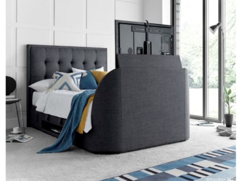 Kaydian Falmer 6ft Super Kingsize Slate Grey Fabric Ottoman TV Bed