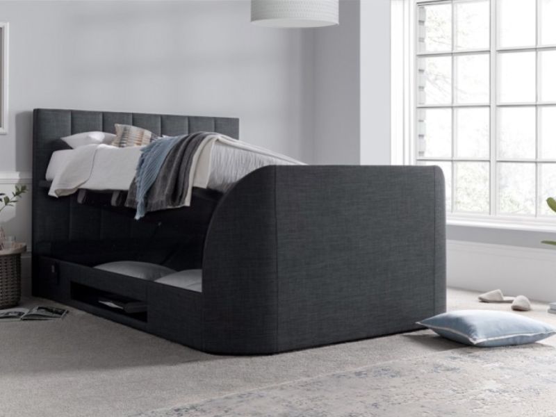 Kaydian Medway 4ft6 Double Slate Grey Fabric Ottoman TV Bed