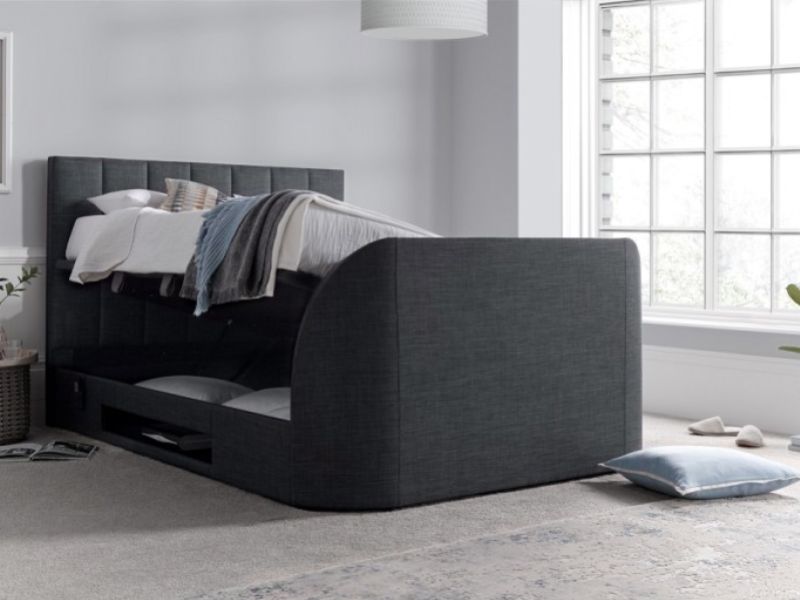 Kaydian Medway 5ft Kingsize Slate Grey Fabric Ottoman TV Bed