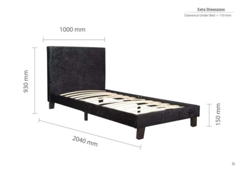 Birlea Berlin 3ft Single Black Crushed Velvet Fabric Bed Frame