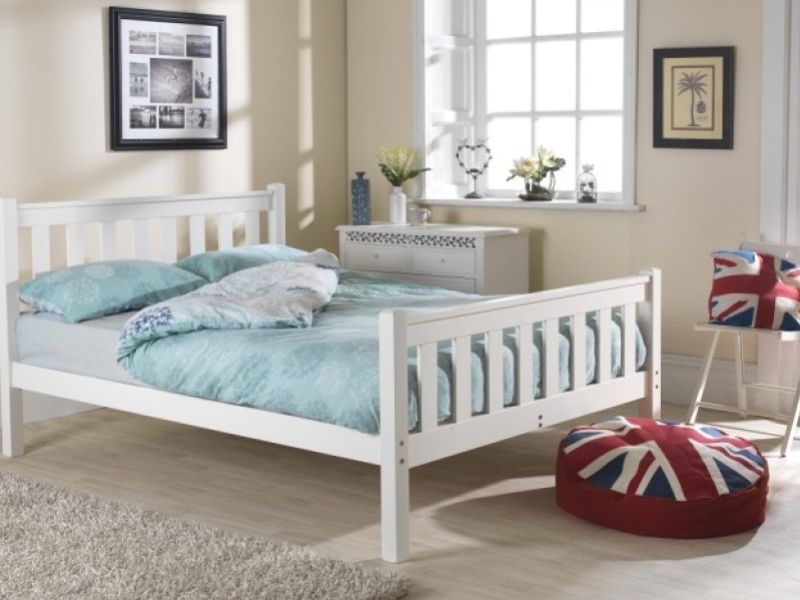 Friendship Mill Shaker High Foot End 5ft Kingsize Pine Wooden Bed Frame In White