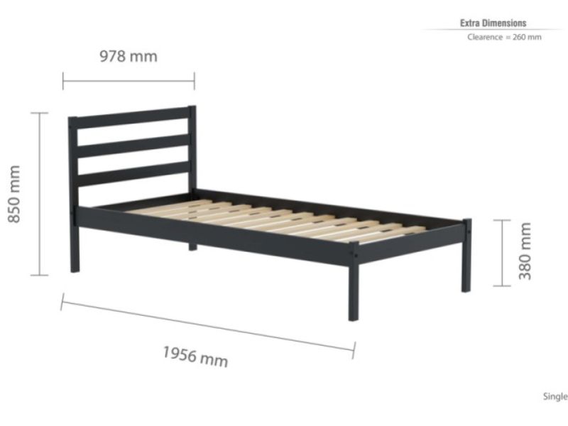 Birlea Luka 3ft Single Black Pine Wooden Bed Frame