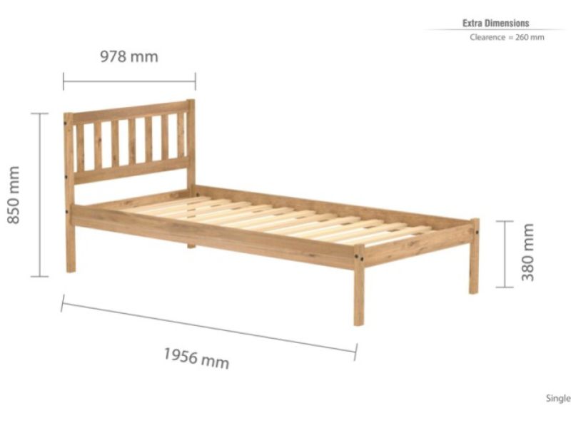 Birlea Lisbon 3ft Single Pine Wooden Bed Frame