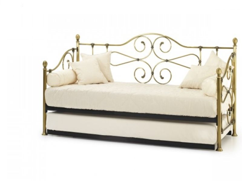 Serene Florence 3ft Antique Brass Metal Day Bed Frame with Guest Under Bed
