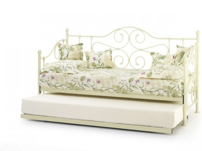 Serene Florence 3ft Single Ivory Metal Day Bed Frame with Guest Under Bed