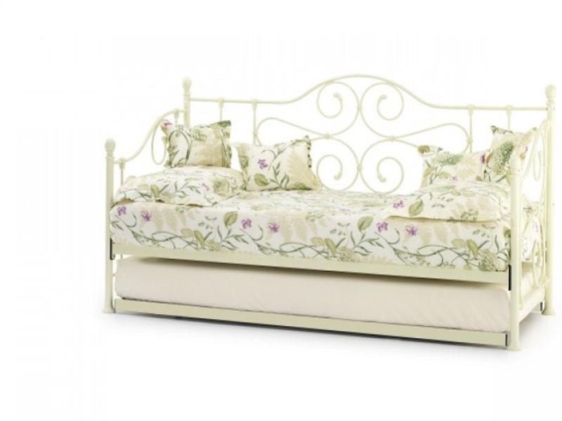 Serene Florence 3ft Single Ivory Metal Day Bed Frame with Guest Under Bed