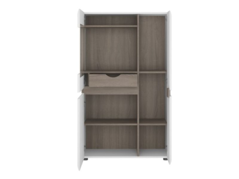 FTG Chelsea Living Low Display Cabinet 85cm wide in white with an Truffle Oak Trim