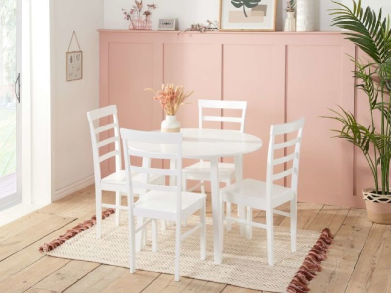 Birlea Pickworth Round Dining Set With 4 Upton Chairs In White