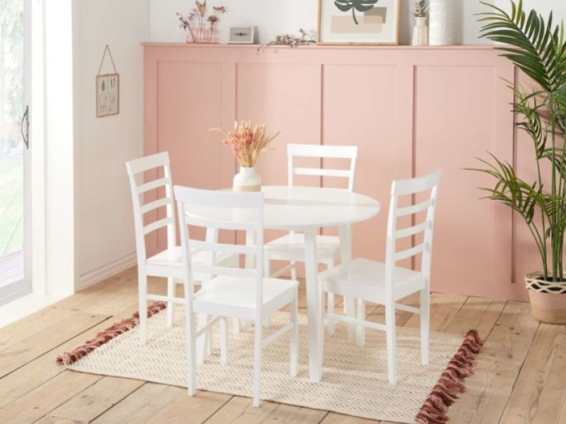 Birlea Pickworth Round Dining Set With 4 Upton Chairs In White