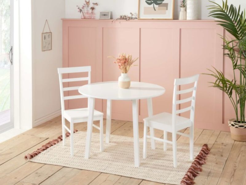 Birlea Pickworth Round Dining Set With 2 Upton Chairs In White
