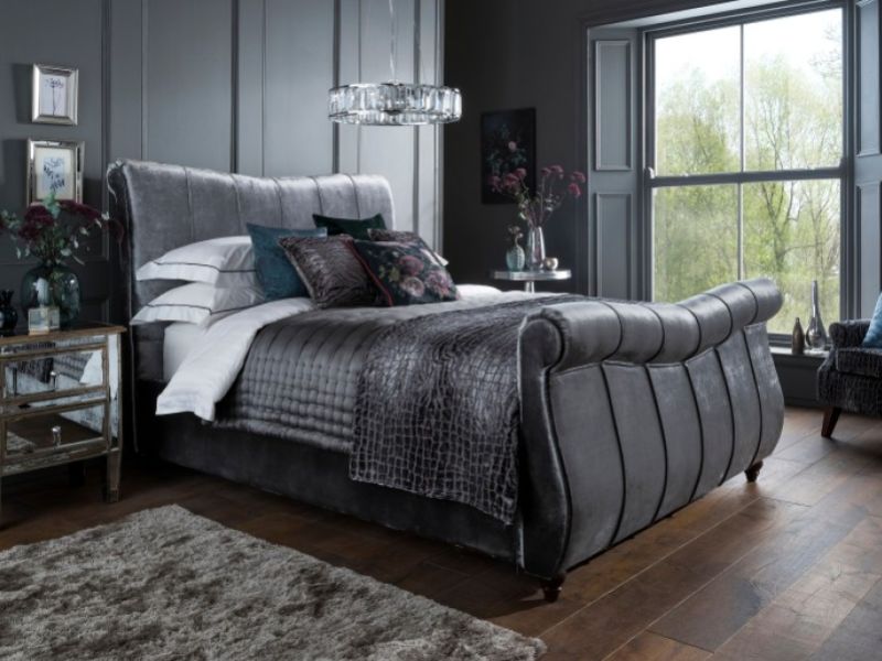 Flintshire Leona 4ft6 Double Titanium Fabric Sleigh Style Bed