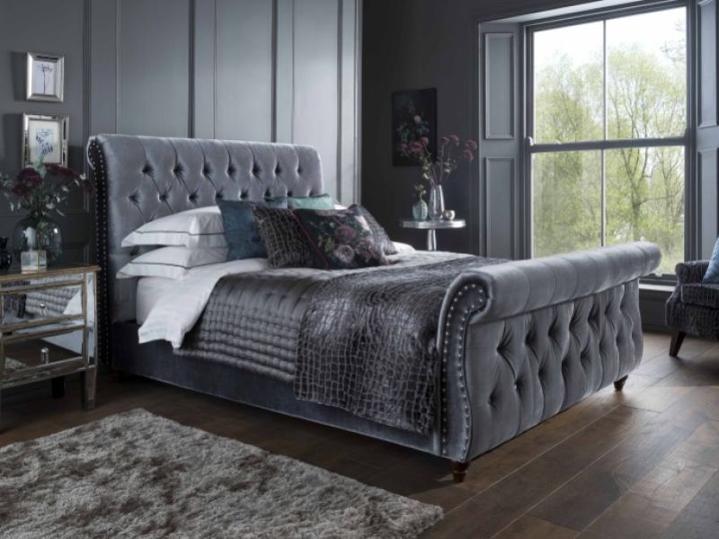 Flintshire Montana 4ft6 Double Titanium Fabric Sleigh Style Bed