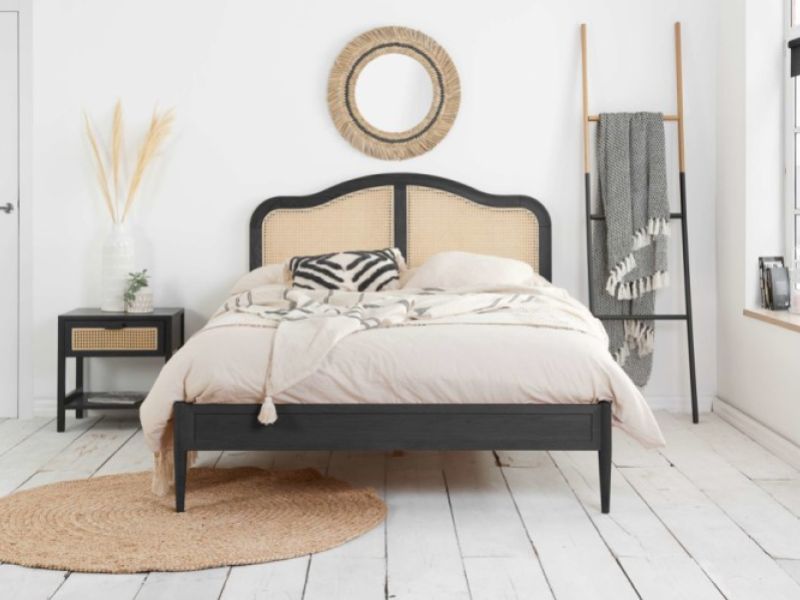 Birlea Leonie Black And Rattan 4ft6 Double Bed Frame