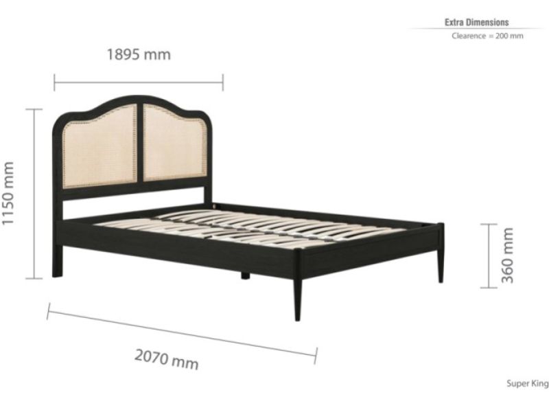 Birlea Leonie Black And Rattan 6ft Super Kingsize Bed Frame