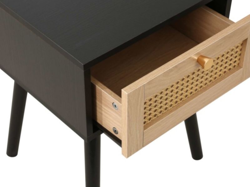 Birlea Croxley Rattan And Black Finish 1 Drawer Bedside