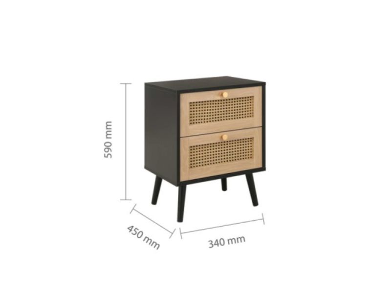 Birlea Croxley Rattan And Black Finish 2 Drawer Bedside