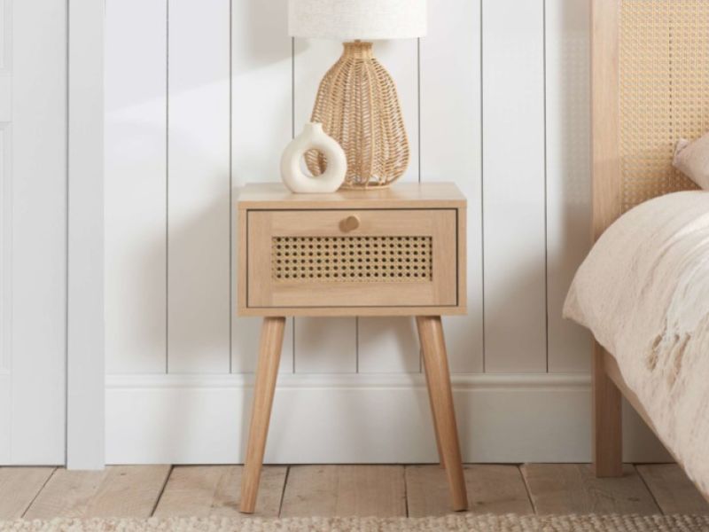 Birlea Croxley Rattan And Oak Finish 1 Drawer Bedside