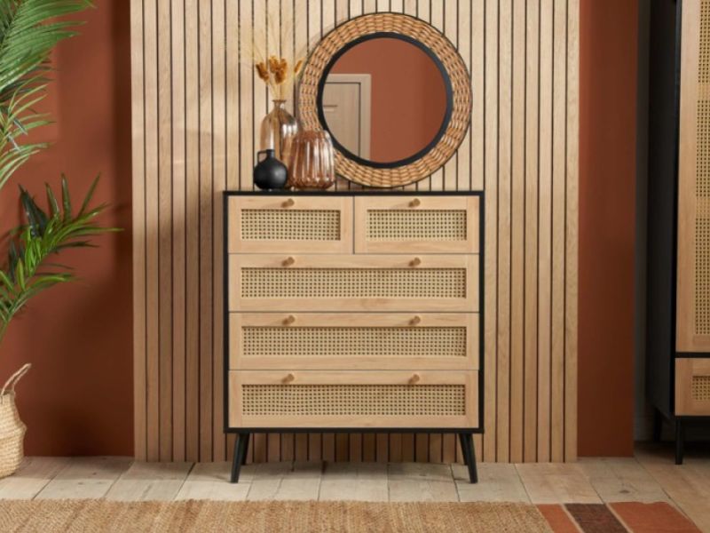 Birlea Croxley Rattan And Black Finish 5 Drawer Chest