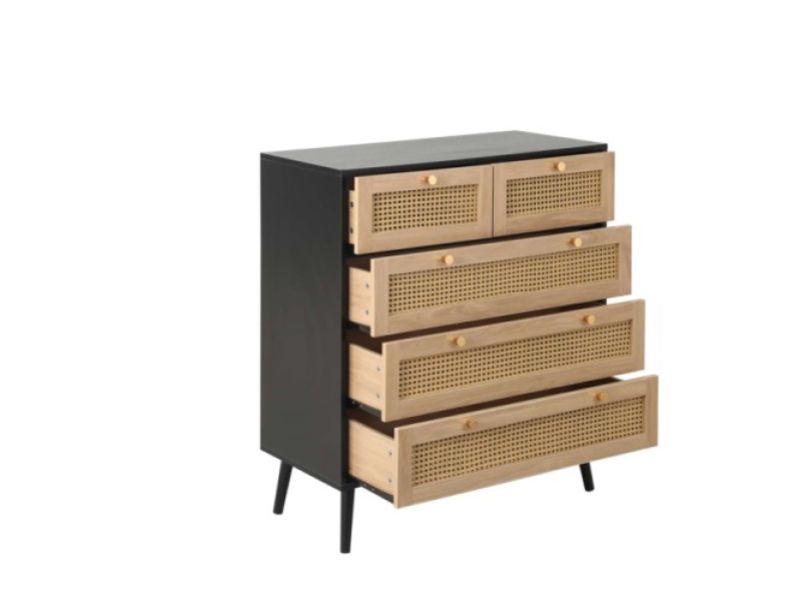 Birlea Croxley Rattan And Black Finish 5 Drawer Chest