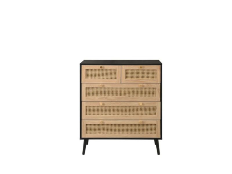 Birlea Croxley Rattan And Black Finish 5 Drawer Chest