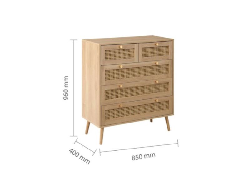 Birlea Croxley Rattan And Oak Finish 5 Drawer Chest