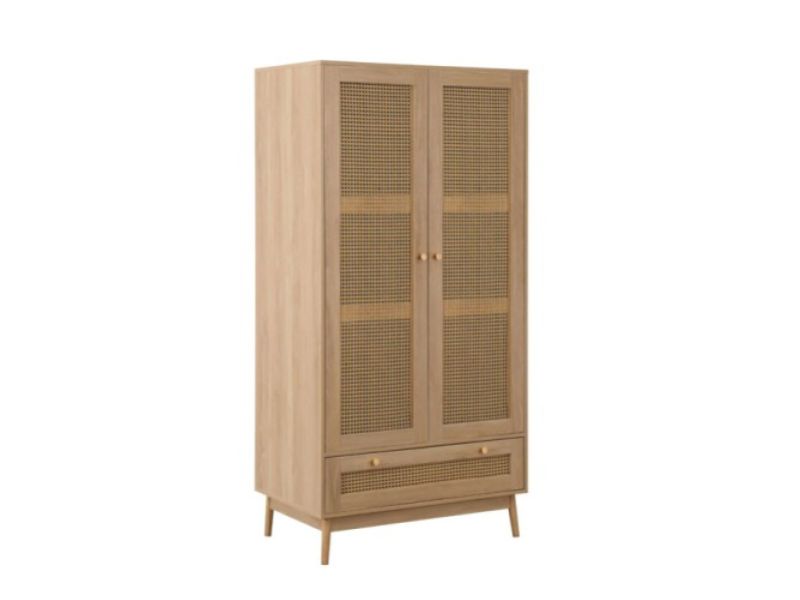 Birlea Croxley Rattan And Oak Finish 2 Door 1 Drawer Wardrobe