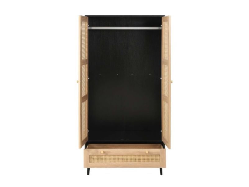 Birlea Croxley Rattan And Black Finish 2 Door 1 Drawer Wardrobe