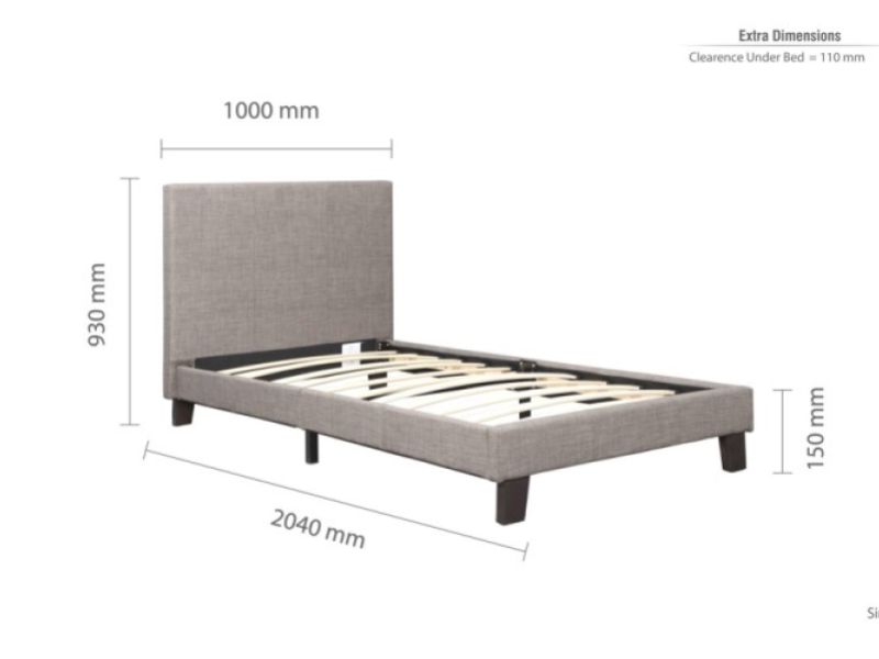 Birlea Berlin 3ft Single Grey Fabric Bed Frame