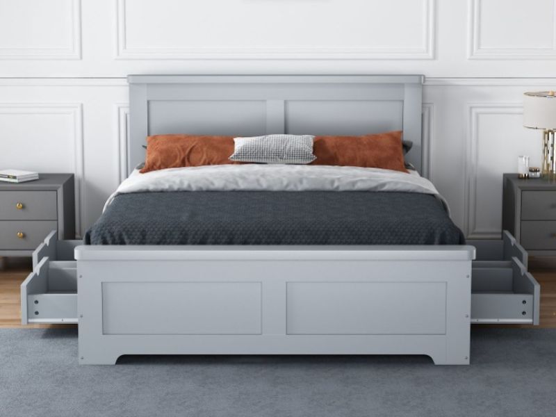 Flintshire Conway 4ft6 Double Grey Wooden 4 Drawer Bed