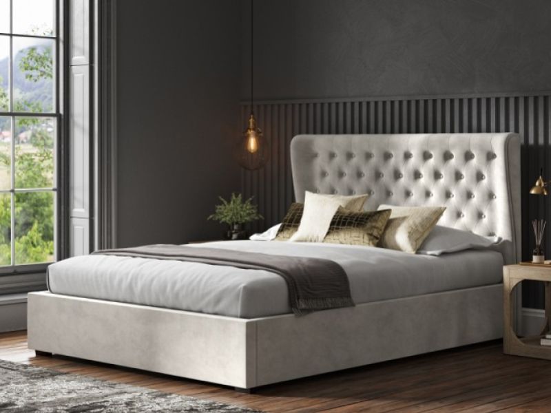 Emporia Hampstead 5ft Kingsize Light Grey Velvet Fabric Ottoman Bed