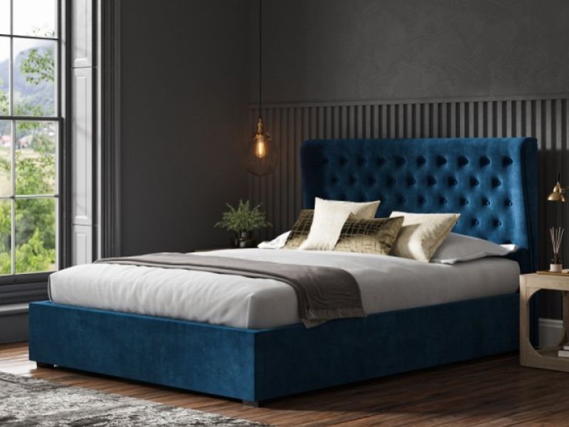 Emporia Hampstead 6ft Super Kingsize Blue Velvet Fabric Ottoman Bed