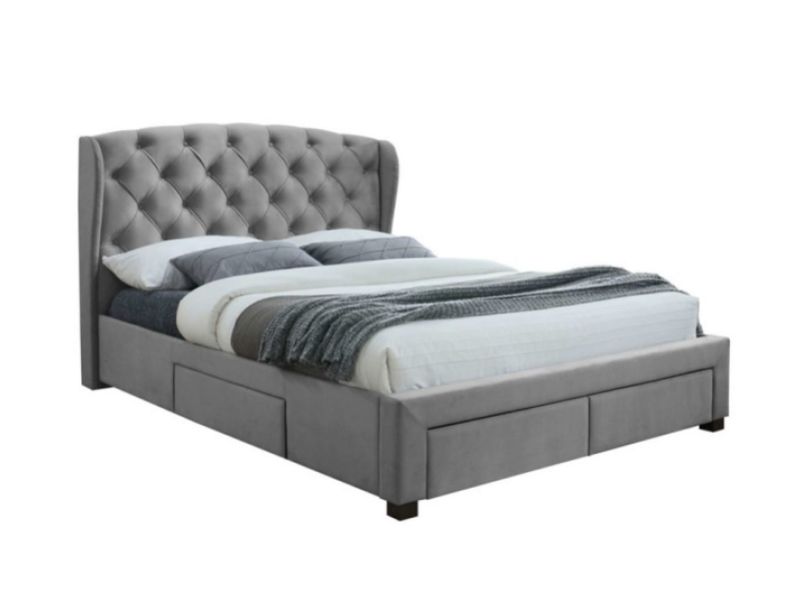 Birlea Hope 4ft6 Double Grey Velvet Fabric Bed Frame With Drawers