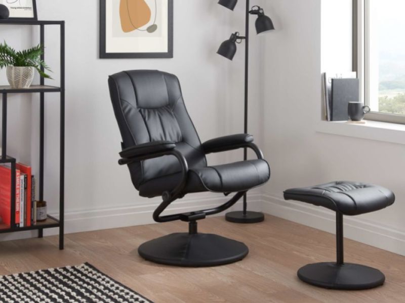 Birlea Memphis Black Faux Leather Swivel Chair And Stool