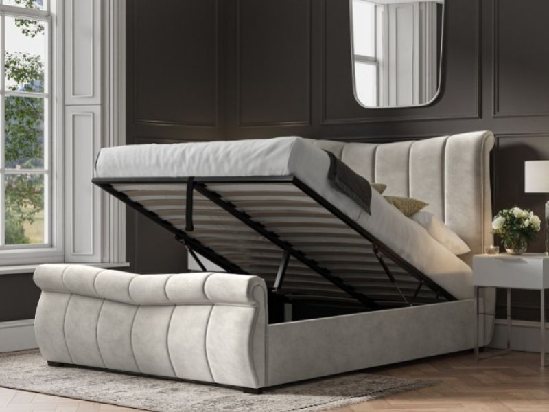 Emporia Bosworth 5ft Kingsize Light Grey Velvet Fabric Ottoman Sleigh Bed