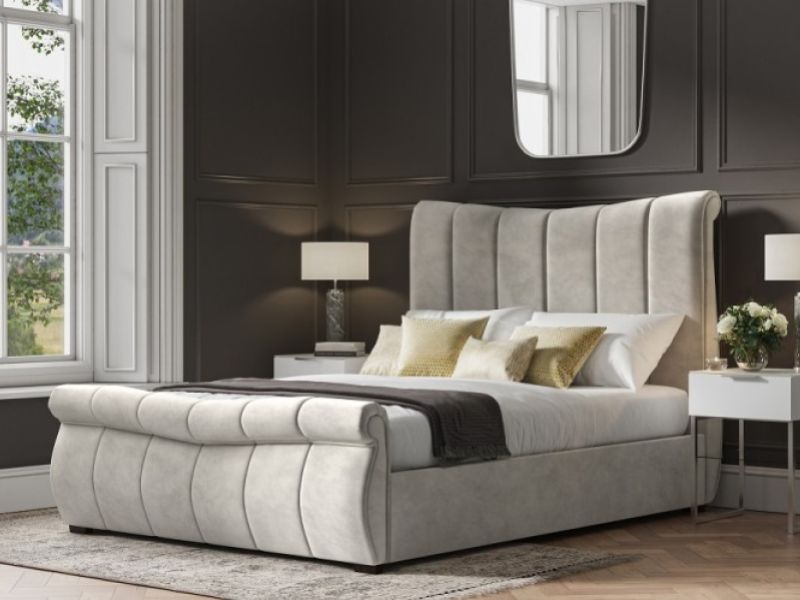 Emporia Bosworth 5ft Kingsize Light Grey Velvet Fabric Ottoman Sleigh Bed