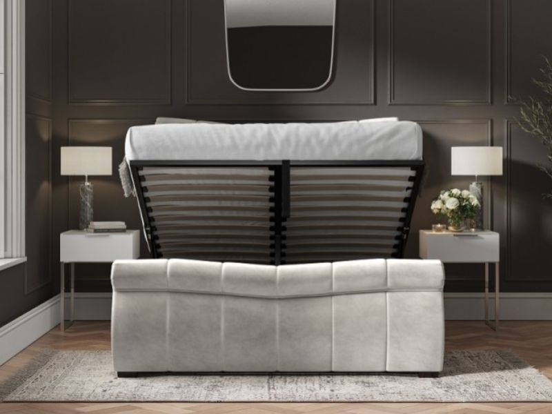 Emporia Bosworth 5ft Kingsize Light Grey Velvet Fabric Ottoman Sleigh Bed
