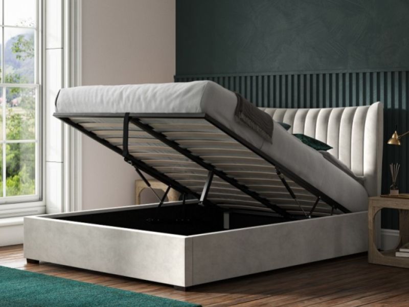 Emporia Harcourt 5ft Kingsize Light Grey Velvet Fabric Ottoman Bed