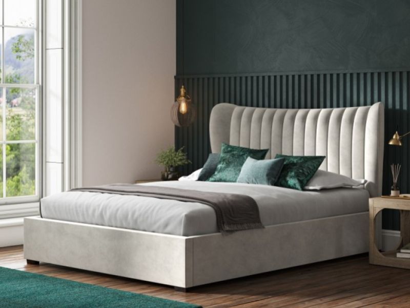 Emporia Harcourt 5ft Kingsize Light Grey Velvet Fabric Ottoman Bed