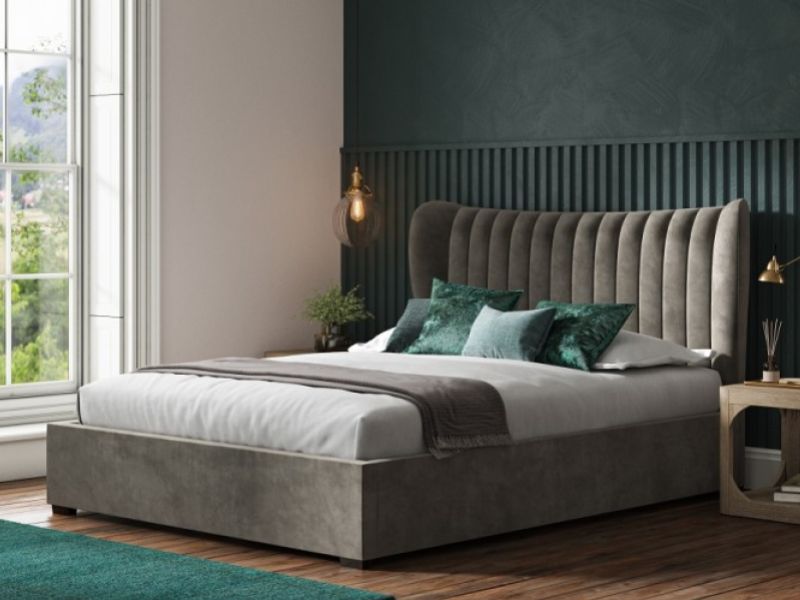 Emporia Harcourt 5ft Kingsize Mid Grey Velvet Fabric Ottoman Bed