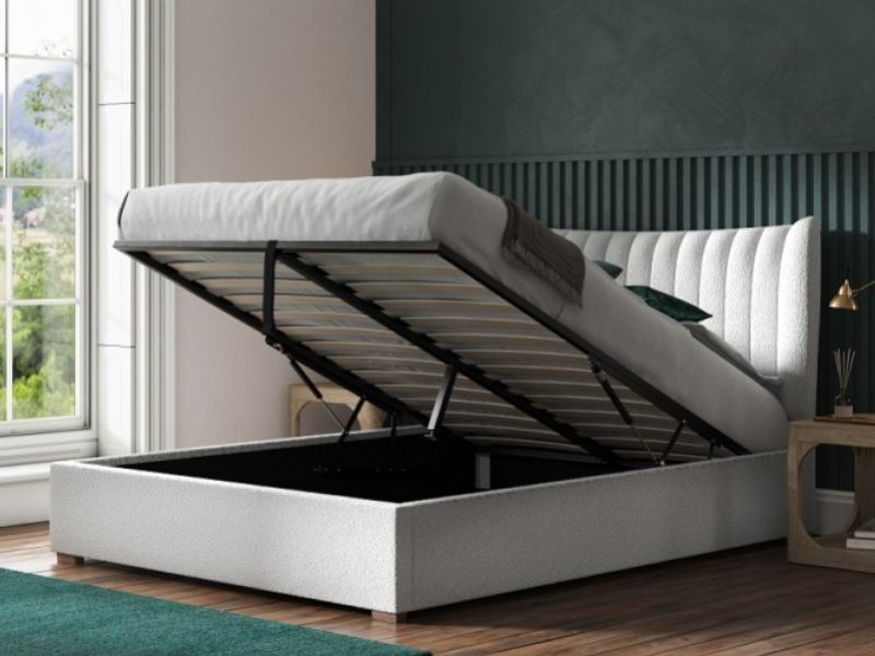 Emporia Harcourt 5ft Kingsize White Boucle Teddy Fabric Ottoman Bed