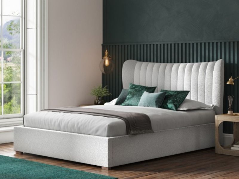 Emporia Harcourt 5ft Kingsize White Boucle Teddy Fabric Ottoman Bed