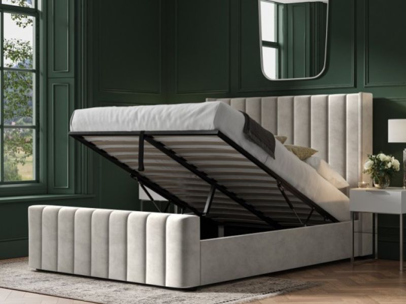 Emporia Kilworth 5ft Kingsize Light Grey Velvet Fabric Ottoman Bed