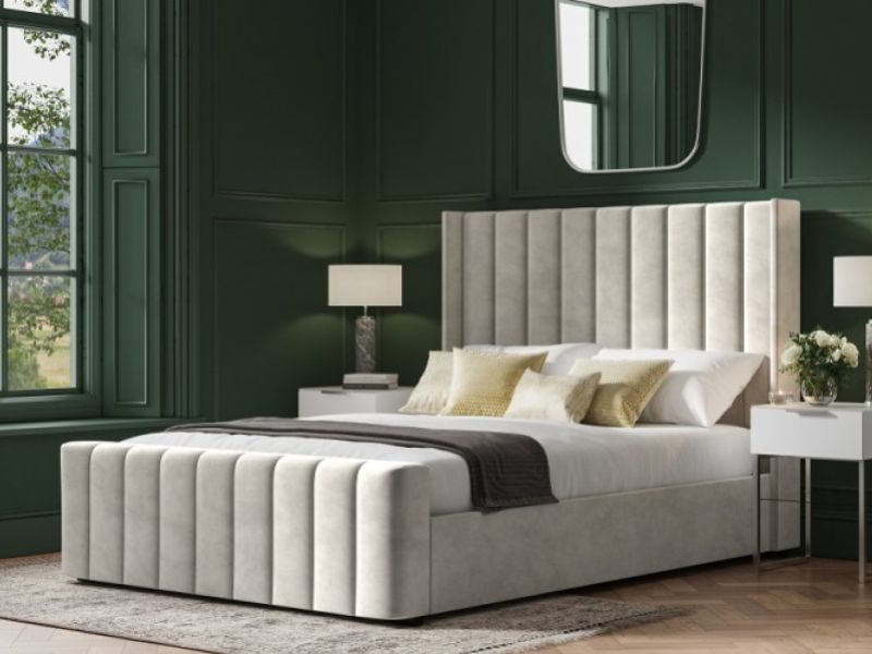 Emporia Kilworth 4ft6 Double Light Grey Velvet Fabric Ottoman Bed