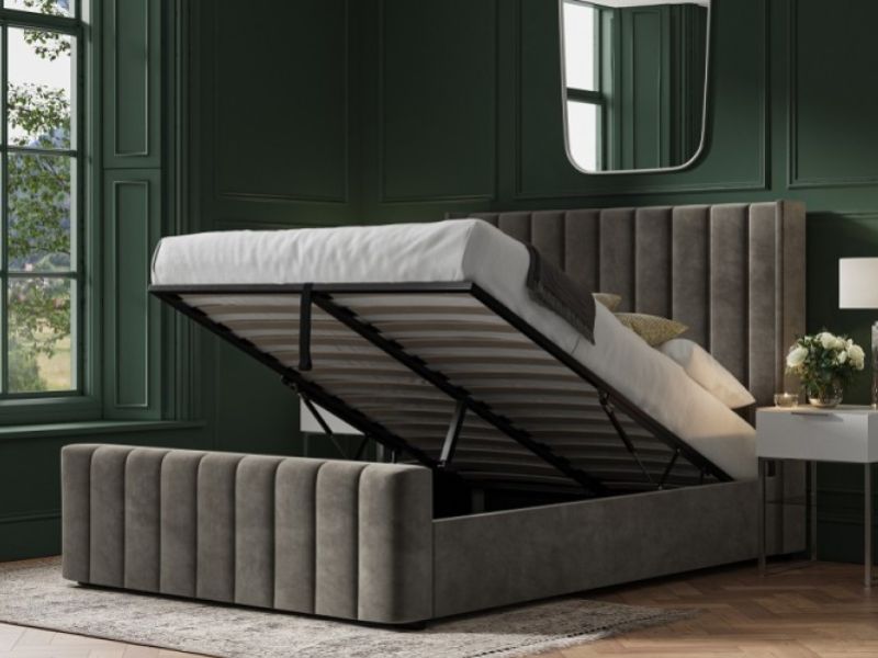 Emporia Kilworth 5ft Kingsize Mid Grey Velvet Fabric Ottoman Bed