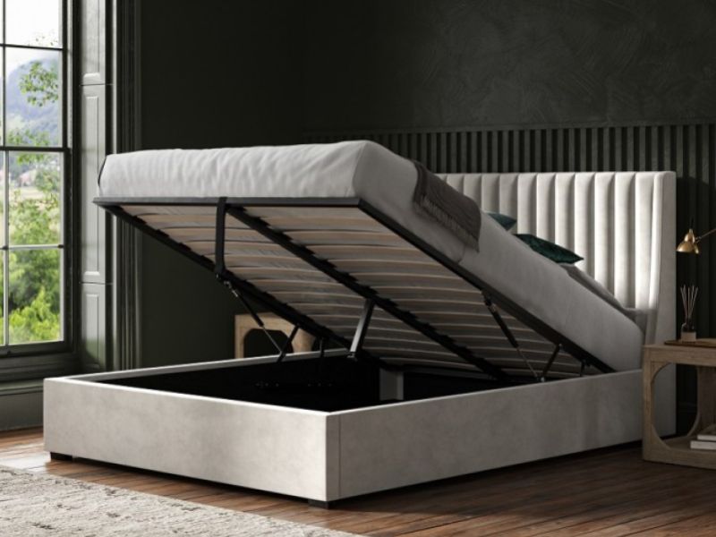 Emporia Bramcote 5ft Kingsize Light Grey Velvet Fabric Ottoman Bed