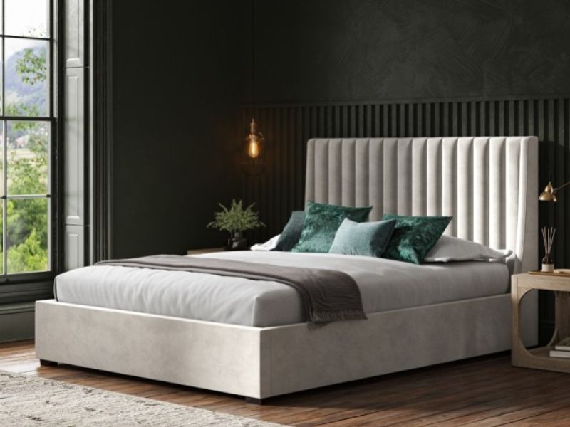 Emporia Bramcote 6ft Super Kingsize Light Grey Velvet Fabric Ottoman Bed