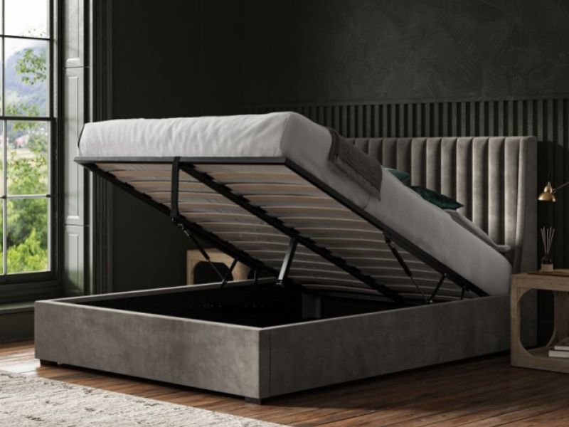 Emporia Bramcote 5ft Kingsize Mid Grey Velvet Fabric Ottoman Bed