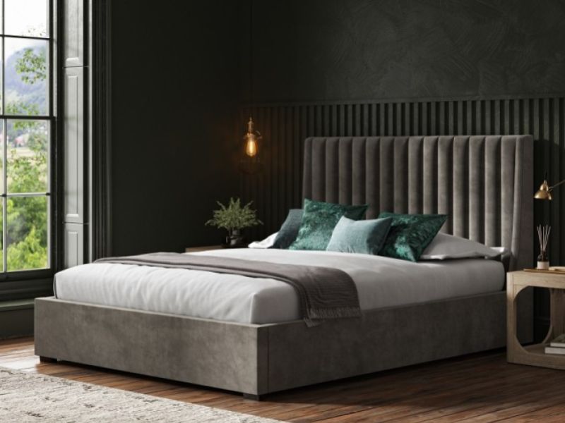 Emporia Bramcote 5ft Kingsize Mid Grey Velvet Fabric Ottoman Bed